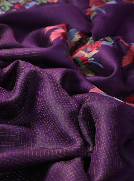 Purple Tussar Embroidery Silk Saree