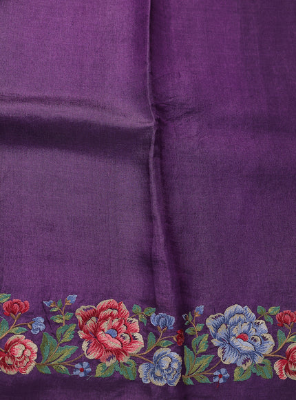 Purple Tussar Embroidery Silk Saree