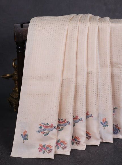 Off White Tussar Embroidery Saree