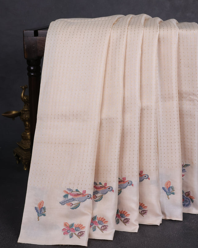 Off White Tussar Embroidery Saree