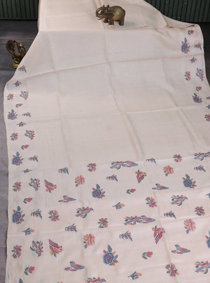 Off White Tussar Embroidery Saree