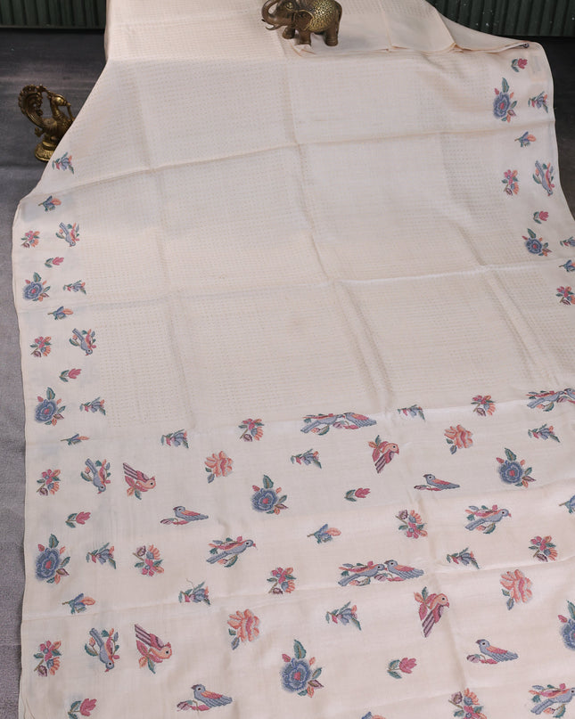 Off White Tussar Embroidery Saree