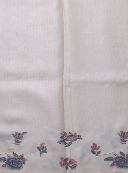 Off White Tussar Embroidery Saree