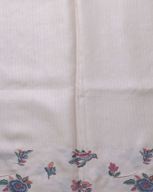 Off White Tussar Embroidery Saree