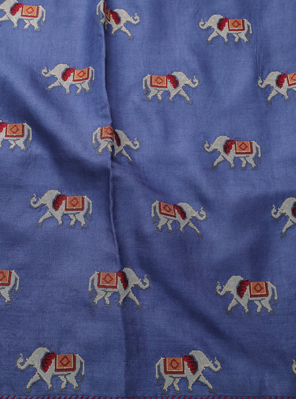 Cream - Blue Tussar Silk Saree