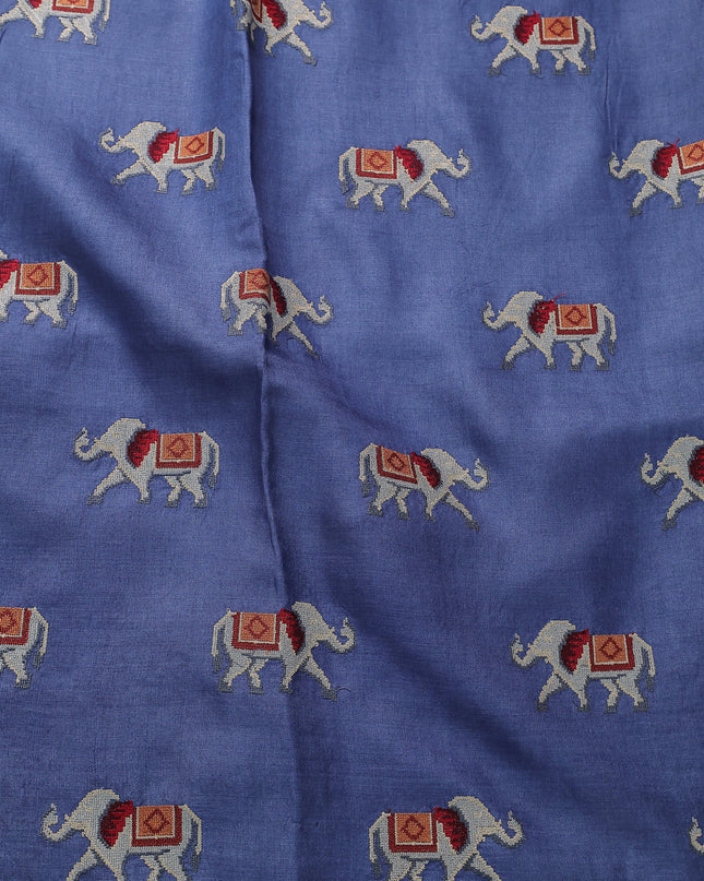 Cream - Blue Tussar Silk Saree