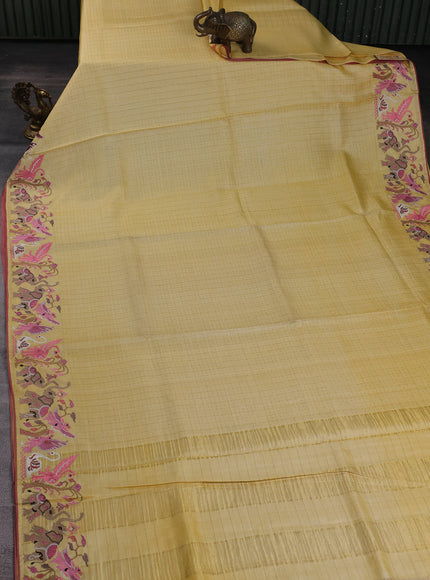Pale Yellow Tussar Embroidery Saree
