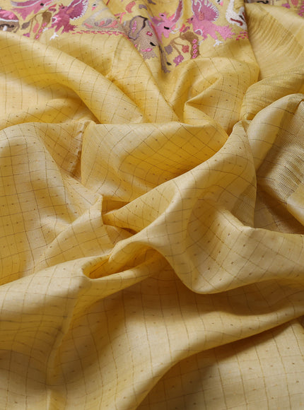 Pale Yellow Tussar Embroidery Saree