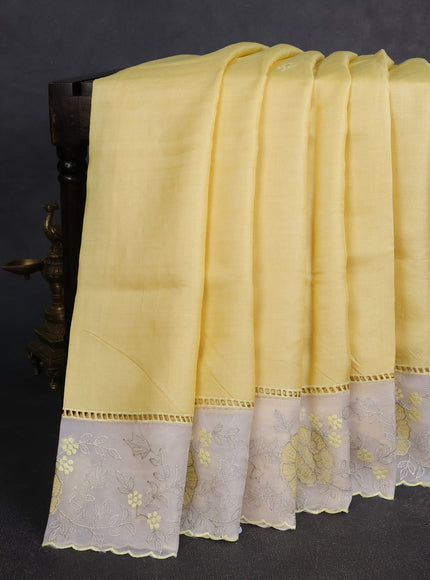 Pale Yellow - Off Whitetussar Embroidery Saree