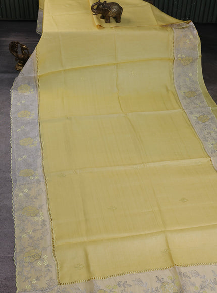 Pale Yellow - Off Whitetussar Embroidery Saree