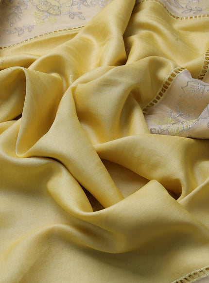 Pale Yellow - Off Whitetussar Embroidery Saree