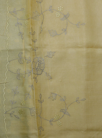Pale Yellow - Off Whitetussar Embroidery Saree