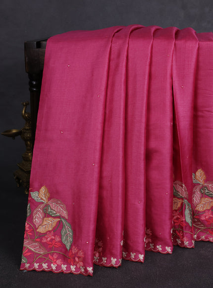 Rani Pink Tussar Embroidery Saree