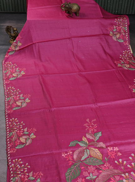 Rani Pink Tussar Embroidery Saree