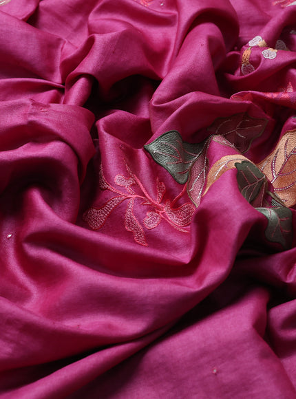 Rani Pink Tussar Embroidery Saree