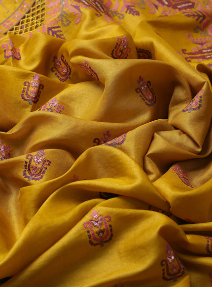 Mustard Yellow Tussar Embroidery Saree