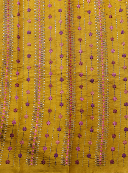 Mustard Yellow Tussar Embroidery Saree