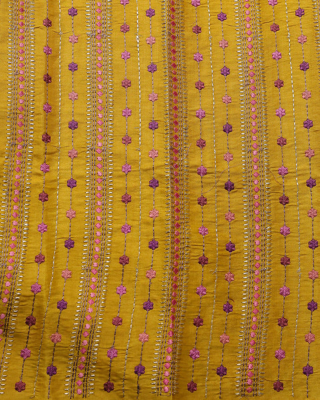 Mustard Yellow Tussar Embroidery Saree