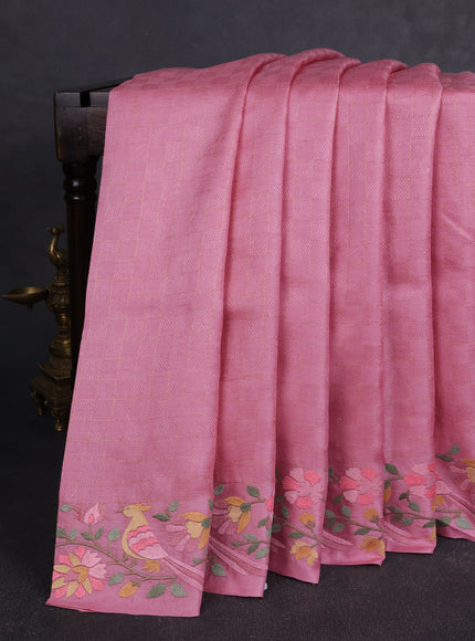Light Pink Tussar Embroidery Saree