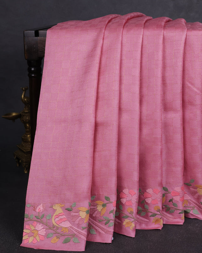Light Pink Tussar Embroidery Saree