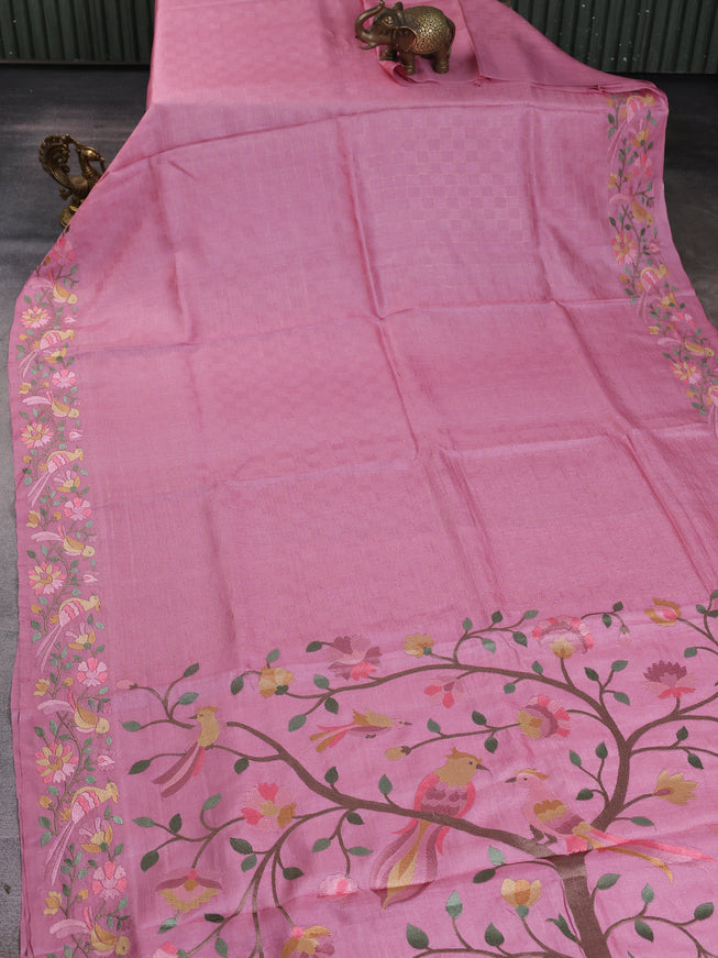 Light Pink Tussar Embroidery Saree
