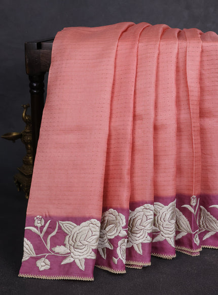 Peach - Onion Pink Tussar Embroidery Saree