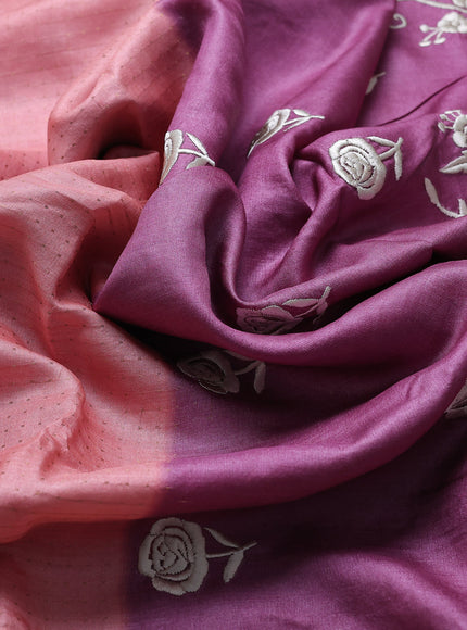 Peach - Onion Pink Tussar Embroidery Saree