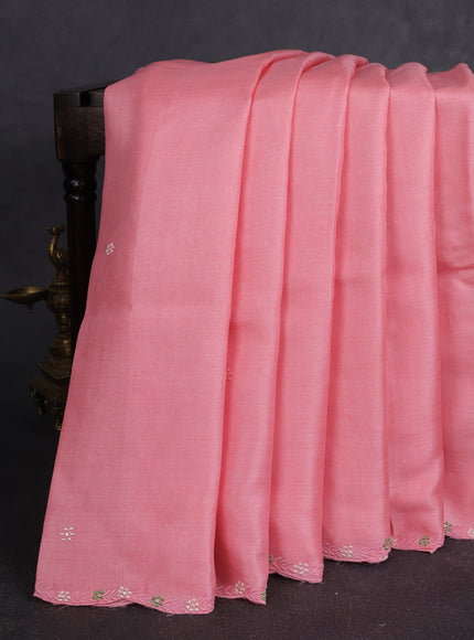 Light Pink - Pista Green Tussar Embroidery Saree