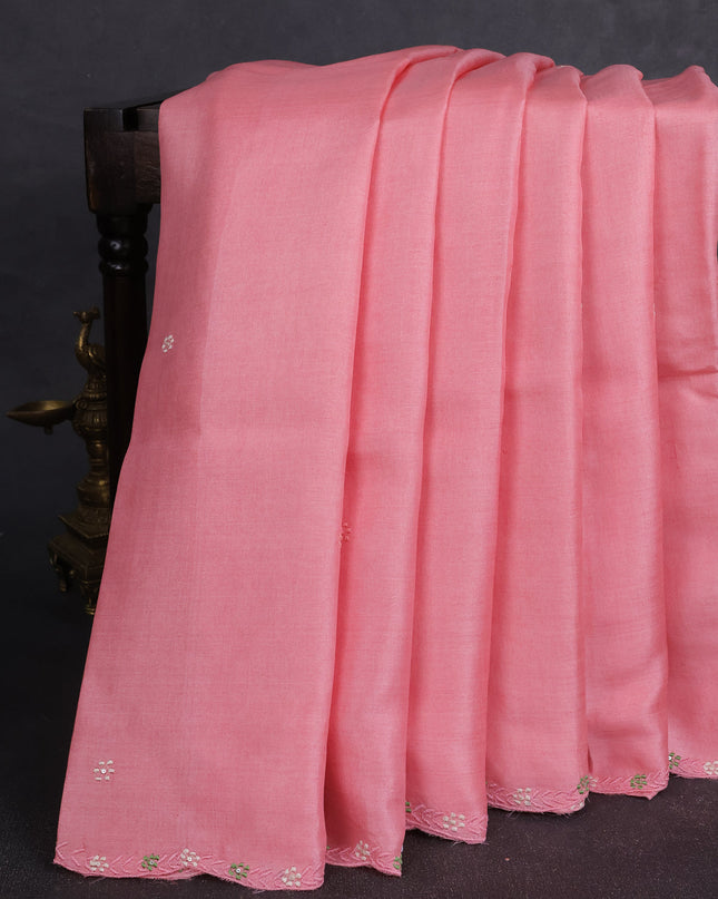 Light Pink - Pista Green Tussar Embroidery Saree