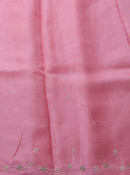 Light Pink - Pista Green Tussar Embroidery Saree