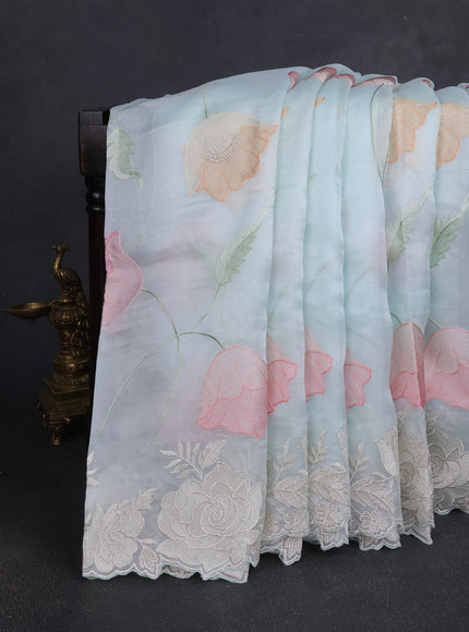Sky Blue Organza Embroidery Silk Saree