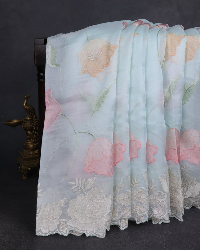 Sky Blue Organza Embroidery Silk Saree