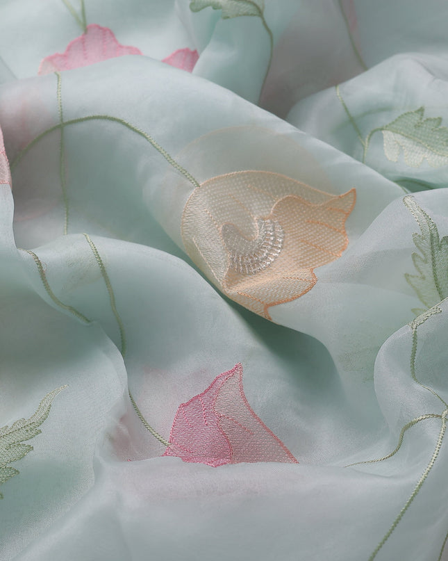 Sky Blue Organza Embroidery Silk Saree