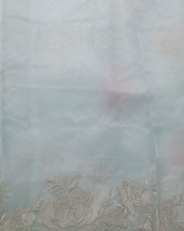 Sky Blue Organza Embroidery Silk Saree