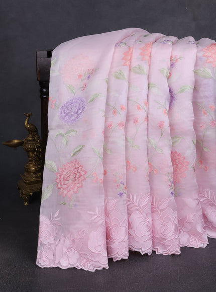 Baby Pink Organza Embroidery Silk Saree