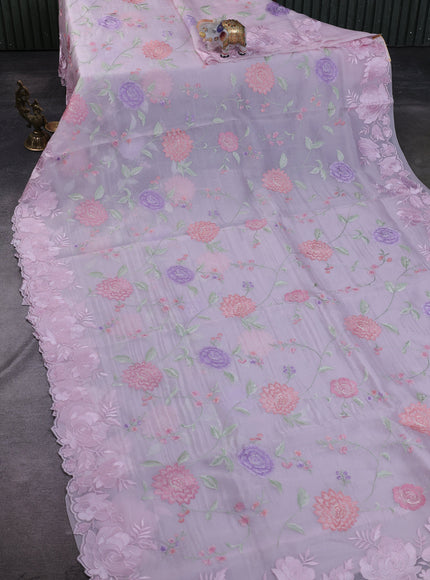 Baby Pink Organza Embroidery Silk Saree