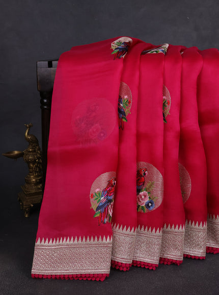 Rani Organza Embroidery Silk Saree