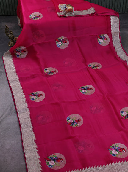 Rani Organza Embroidery Silk Saree
