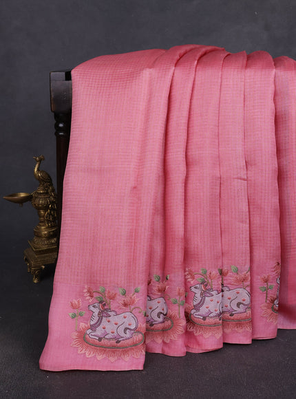 Peach Tussar Embroidery Silk Saree