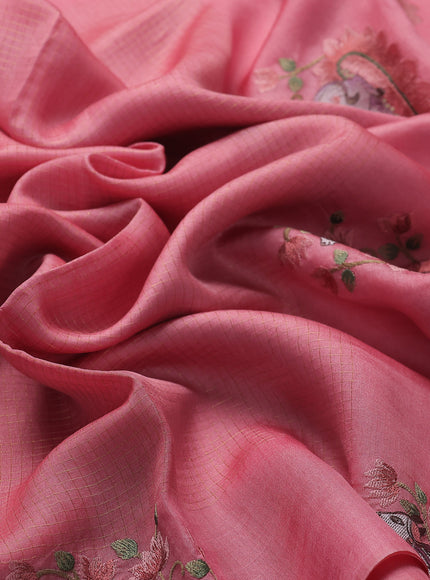 Peach Tussar Embroidery Silk Saree