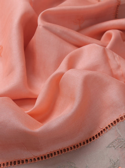 Peach Tussar Embroidery Silk Saree