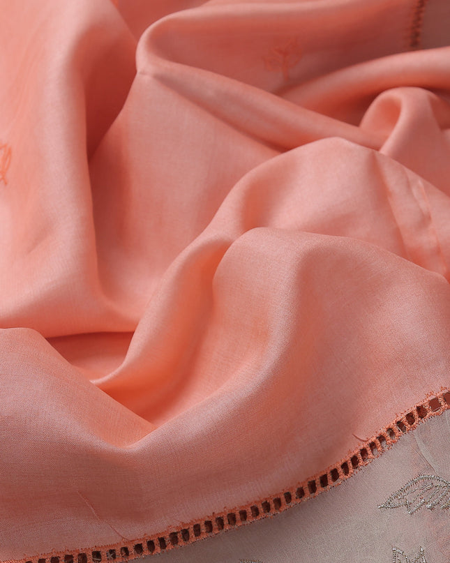 Peach Tussar Embroidery Silk Saree