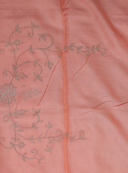 Peach Tussar Embroidery Silk Saree