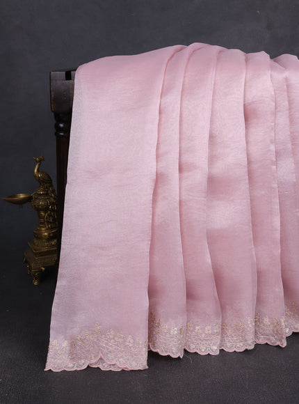 Baby Pink Organza Tissue Embroidery Silk Saree