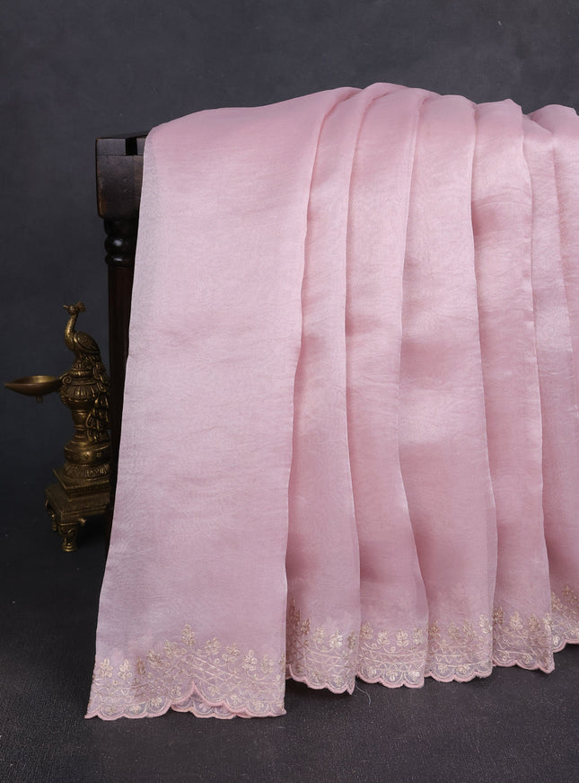 Baby Pink Organza Tissue Embroidery Silk Saree