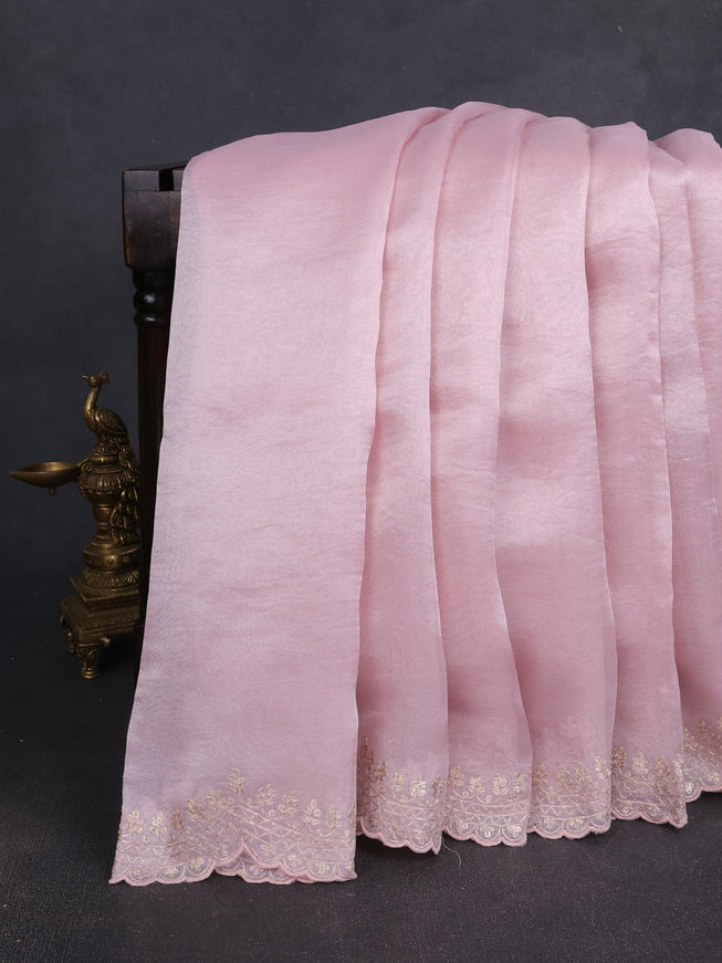 Baby Pink Organza Tissue Embroidery Silk Saree