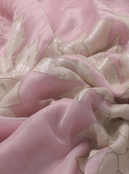 Baby Pink Organza Tissue Embroidery Silk Saree