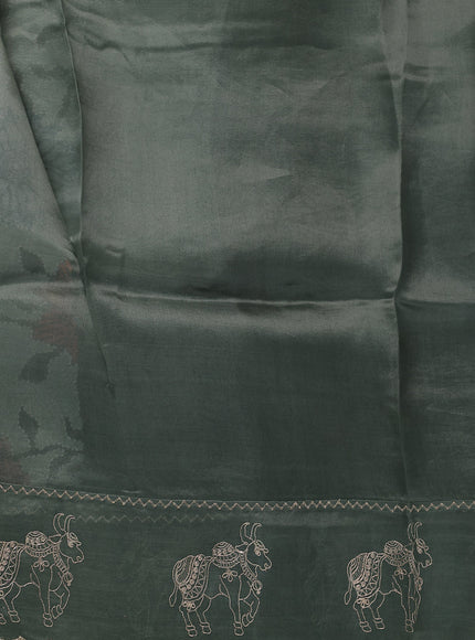 Greyish Green Tussar Embroidery Silk Saree