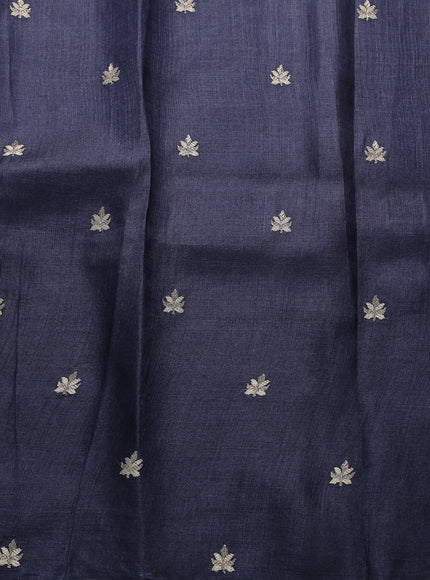 Cream - Navy Blue Tussar Embroidery Silk Saree