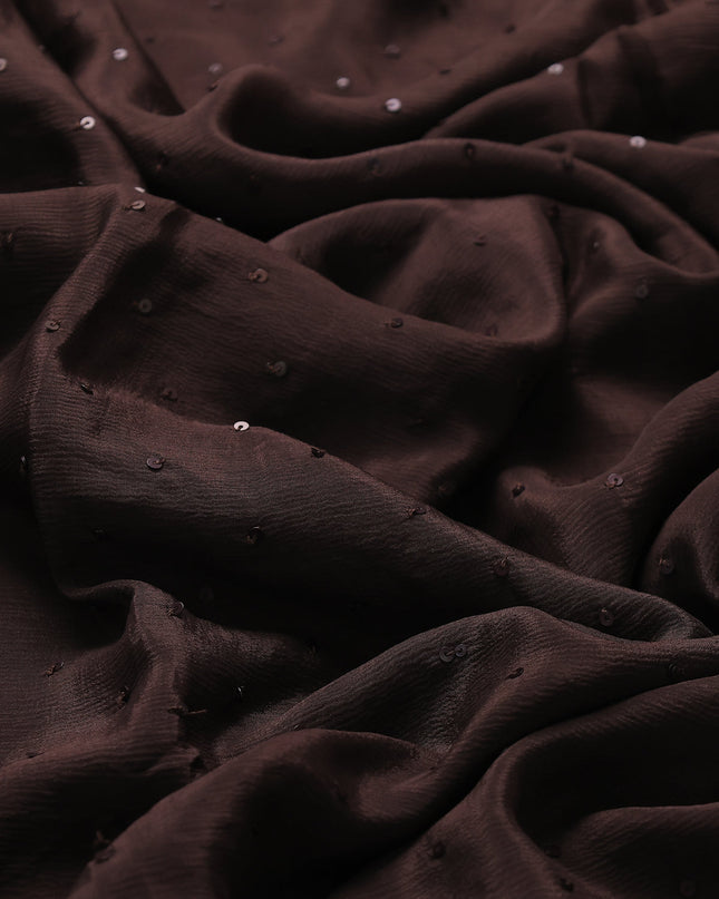 Coffee Brown Satin Crepe Embroidery Saree